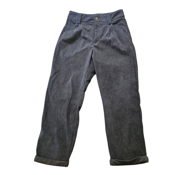 Miou Muse Pants - Miou Muse Corduroy Pleated High Waist Cuffed Ankle Gray Size Medium